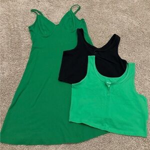 Wild Fable Bundle- Women’s Black and Green Crop Tops & Dress